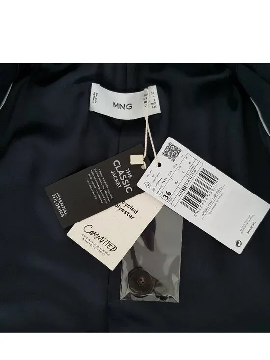 Defect MANGO Fitted Tailored Suit Blazer Jacket Single-Button Navy Blue S 4 - Picture 9 of 13